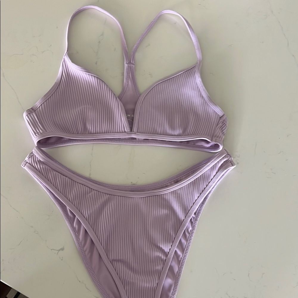 Lavender Ribbed Bikini Set - Picture 2 of 8